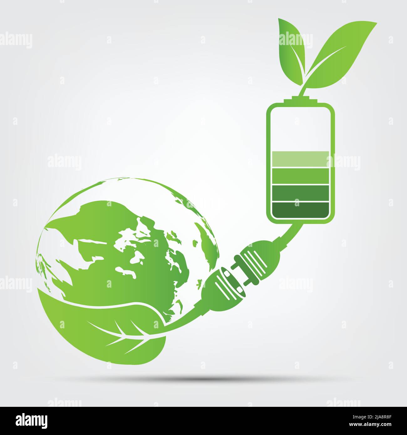 Green earth Concept Power plug leaves ecology battery emblem.Vector illustration Stock Vector