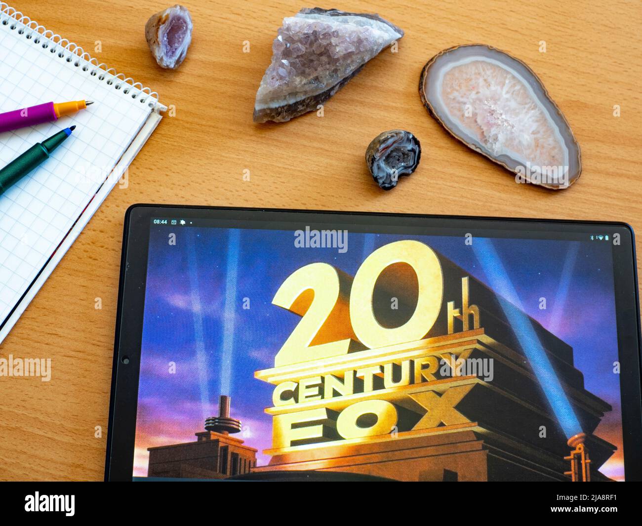 In this photo illustration 20th Century Fox logo seen displayed on a tablet. Stock Photo