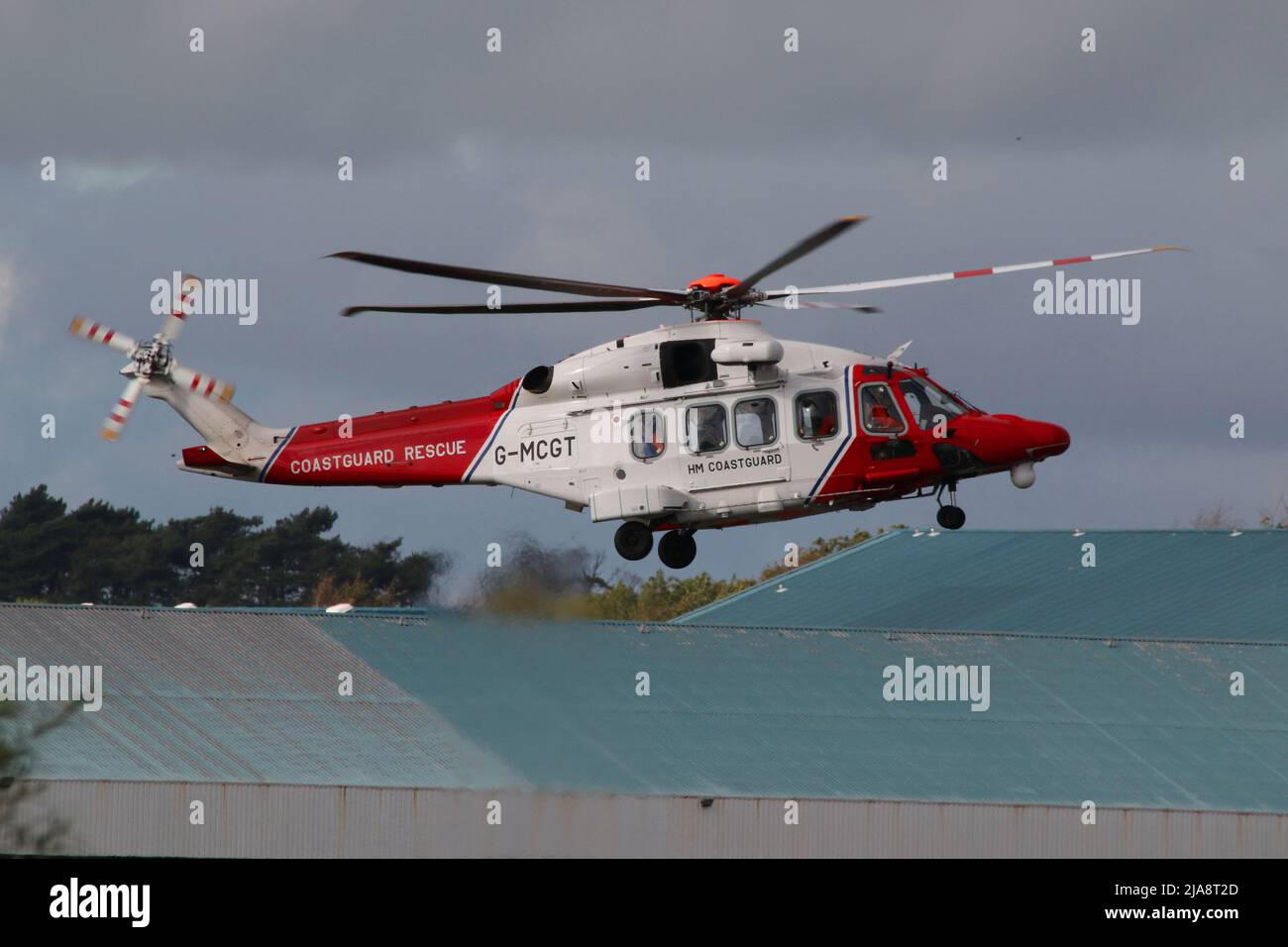 G-MCGT, a AgustaWestland AW189 operated by Bristow Helicopters on behalf of HM Coastguard, at Prestwick International Airport in Ayrshire. Stock Photo