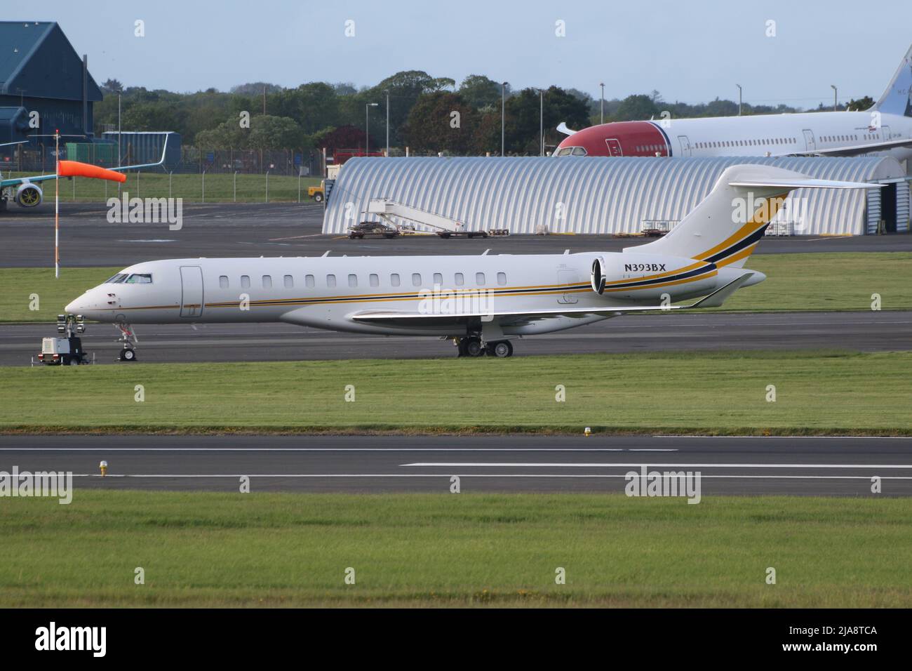 N393BX, a Bombardier BD-700-2A12 Global 7500 owned by Bombardier Aerospace Corp, at Prestwick International Airport in Ayrshire, Scotland. Stock Photo