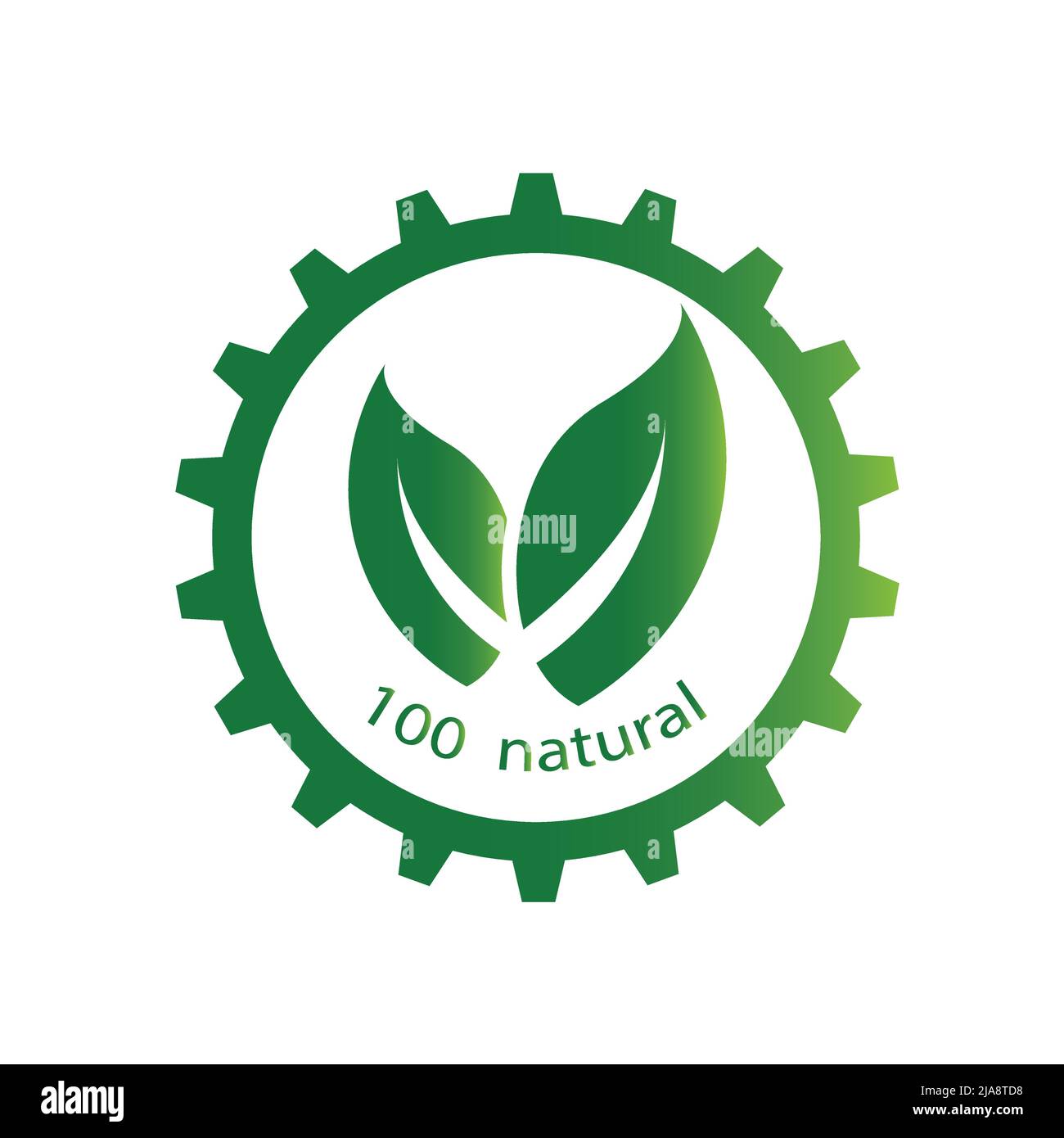ecology gear and leaf logo,100 percent natural label,Vector illustration Stock Vector