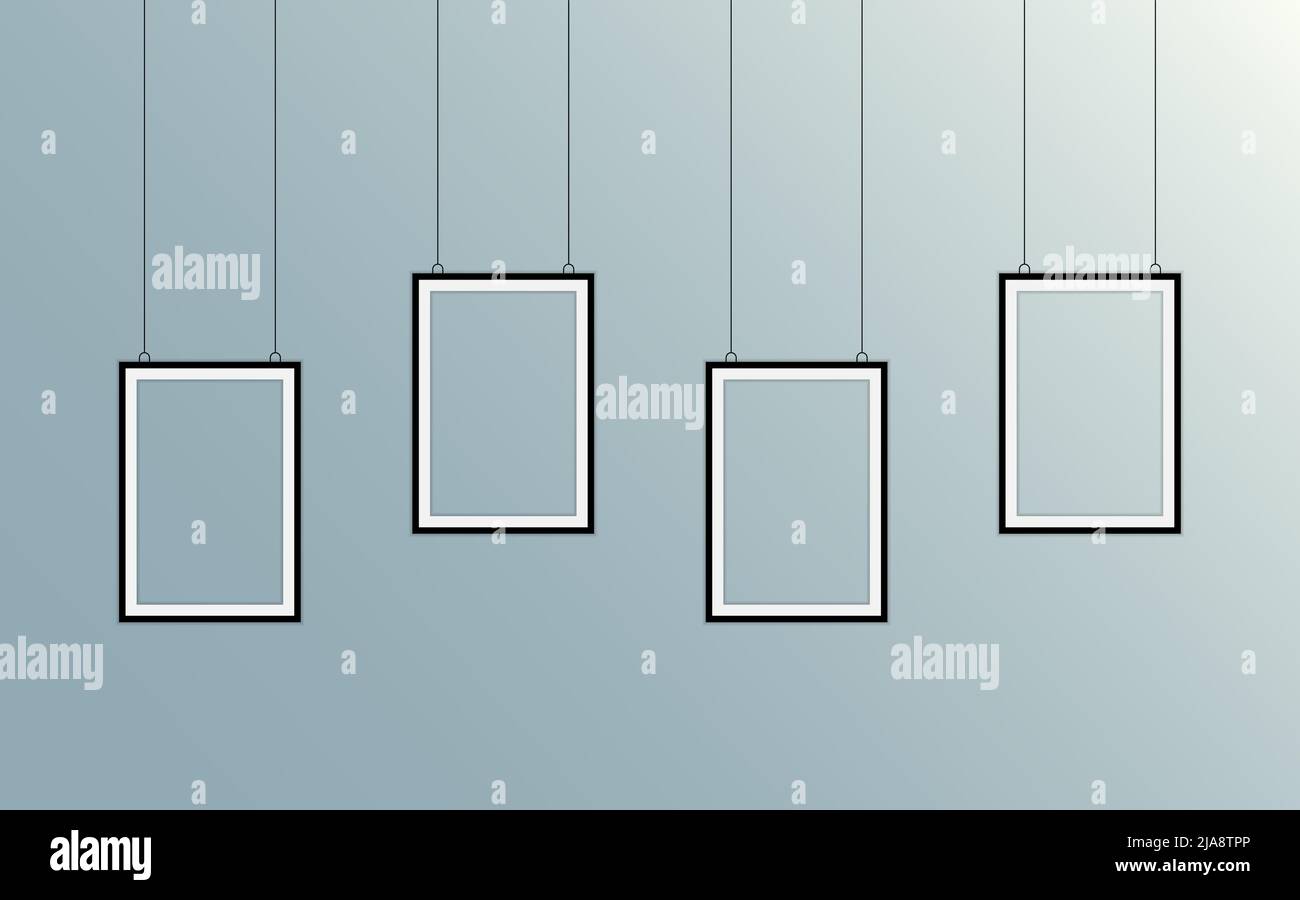 Set Realistic black picture frame Stock Vector