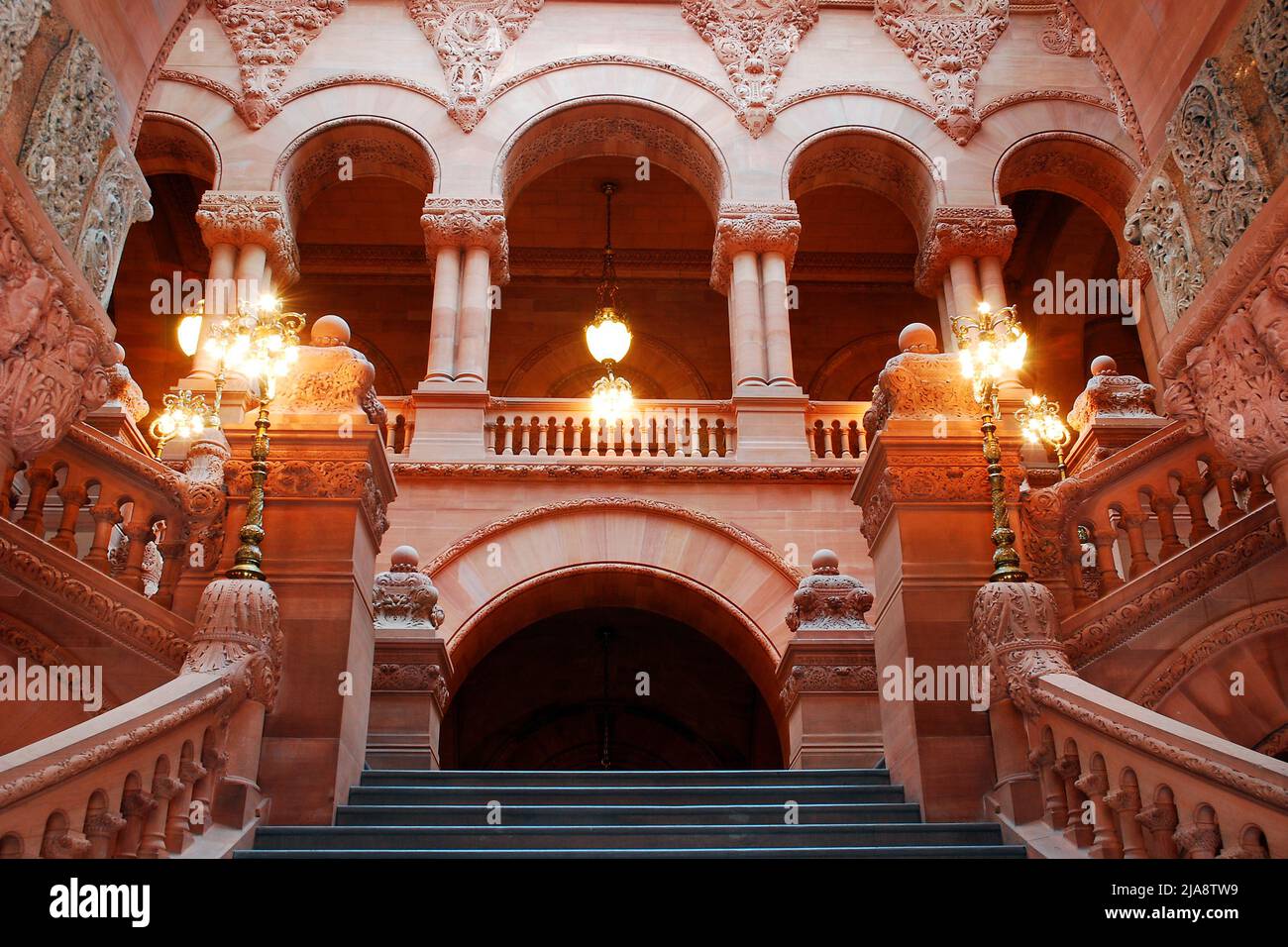 Ornate designs of the Million Dollar Staircase at the New York State Capitol in Albany Stock Photo