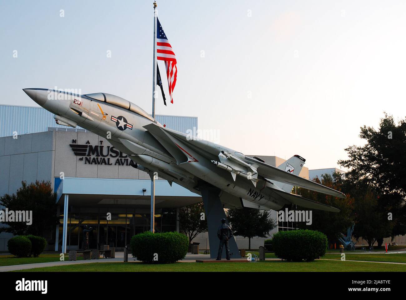 An F14 stands in front of the Naval Aviation Museum in Pensacola, Florida Stock Photo