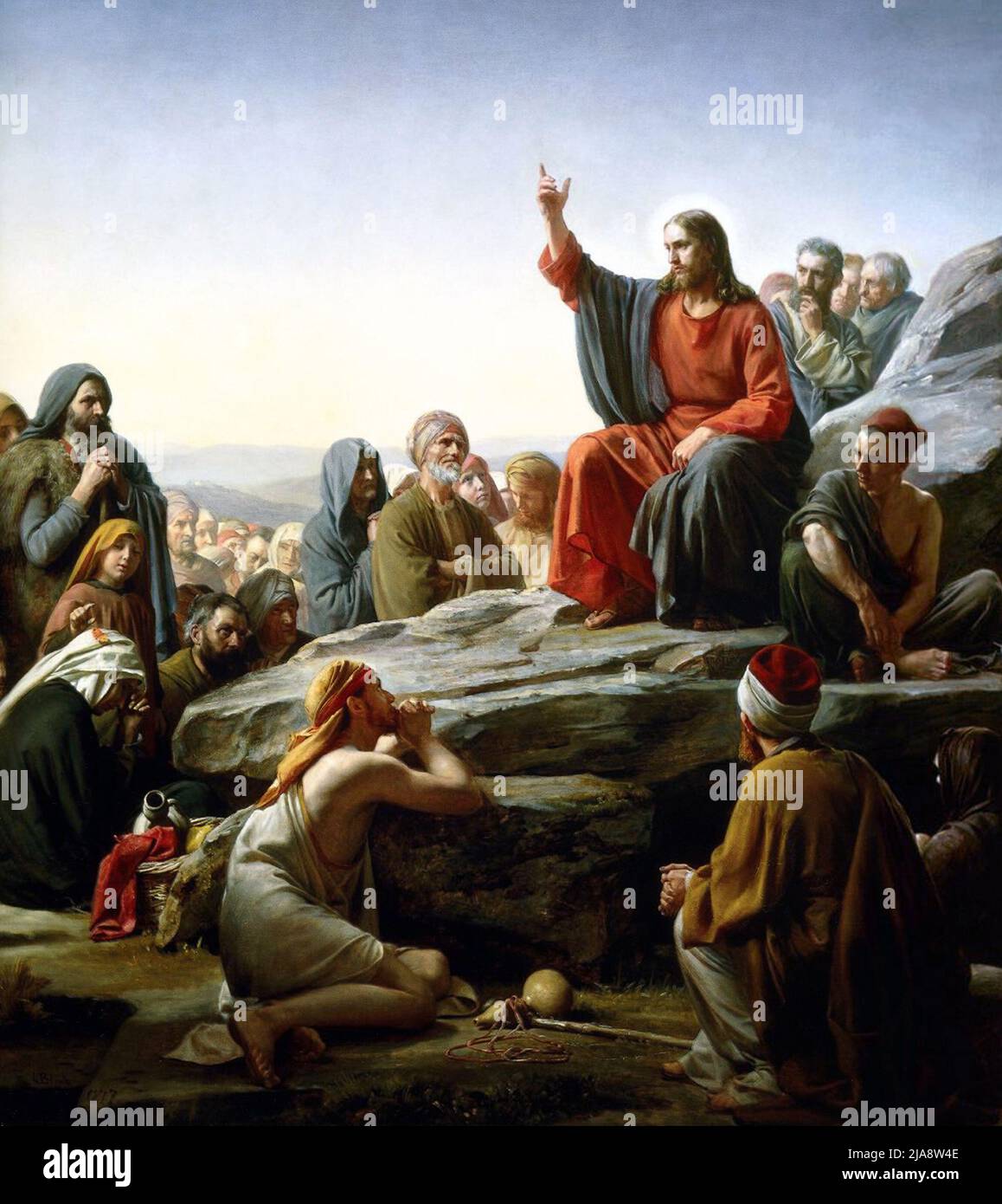 The Sermon on the Mount by Carl Bloch depicting Jesus teaching the central tenets of christianity including the lord's prayer and the beatitudes Stock Photo