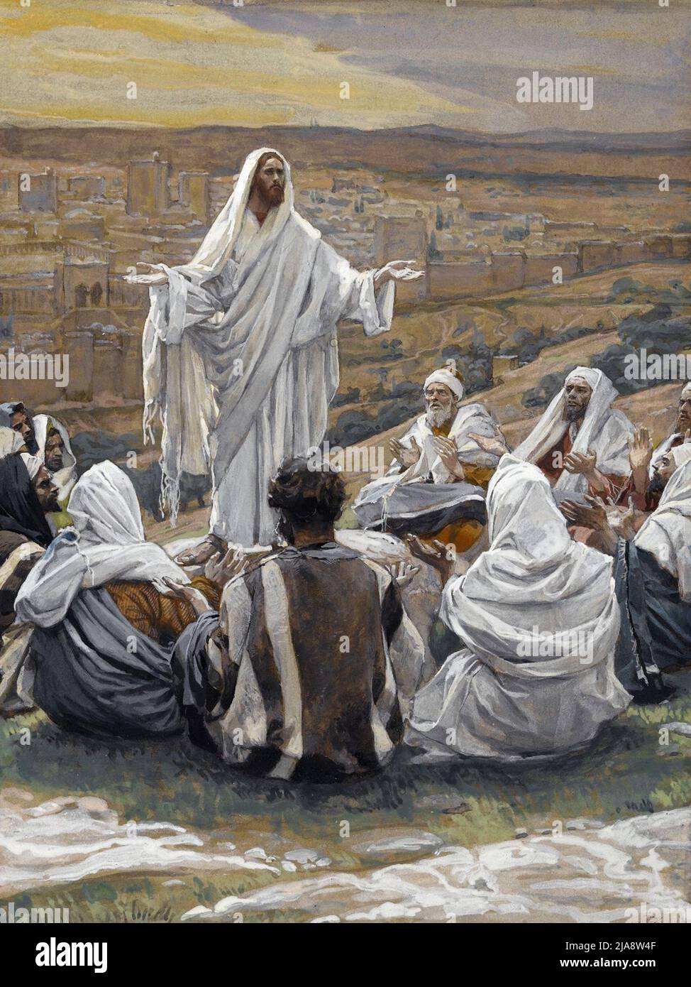 The Lord's Prayer (Le Pater Noster), by James Tissot  depicting Jesus teaching the central tenets of christianity including the lord's prayer and the beatitudes Stock Photo