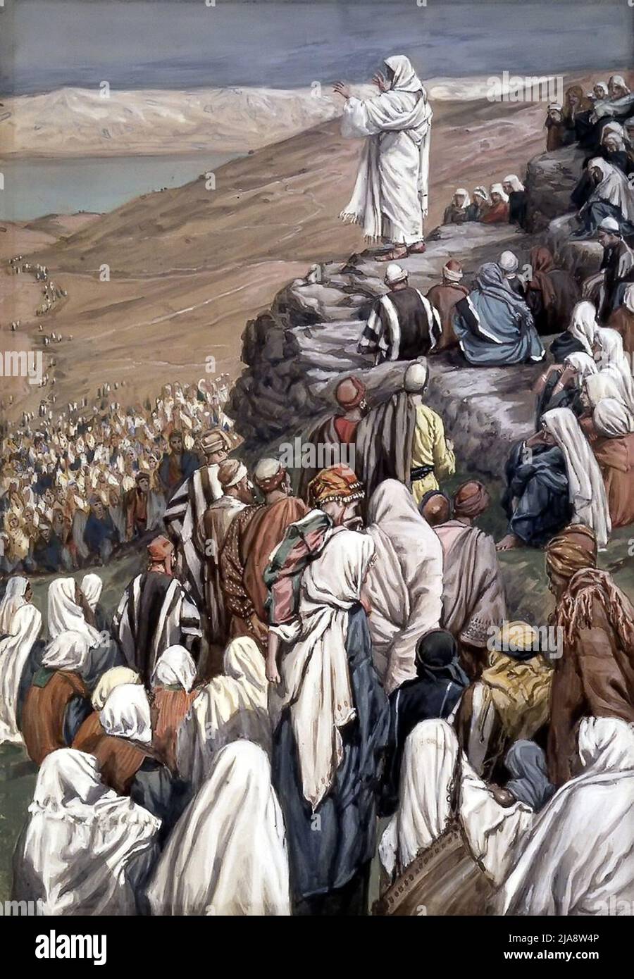 The Beatitudes Sermon by James Tissot, depicting Jesus teaching the central tenets of christianity including the lord's prayer and the beatitudes Stock Photo
