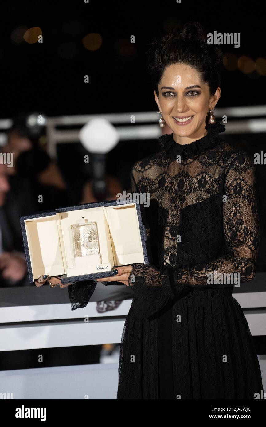 Zahra Amir Ebrahimi wins the Best Actress Palm d'Or Award for the movie Holy Spider during the 75th annual Cannes film festival at Palais des Festivals on May 28, 2022 in Cannes, France. Photo by David Niviere/ABACAPRESS.COM Stock Photo