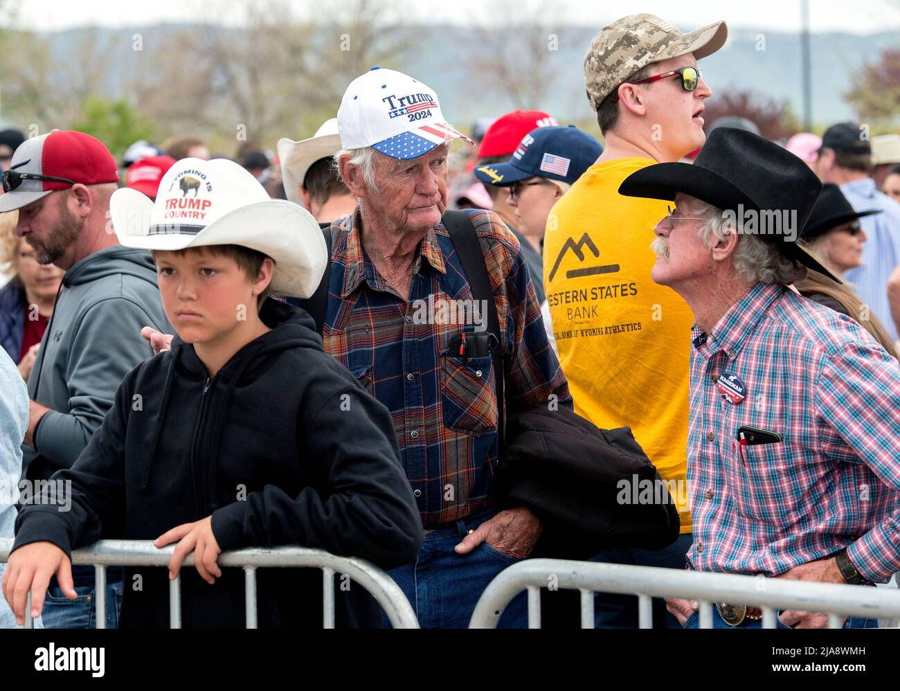 Casper, Wyoming, USA. 28th May, 2022. People gather at the Ford Wyoming  Center for a Donald Trump Save America Rally.(Credit Image: © Brian  Cahn/ZUMA Press Wire) Credit: ZUMA Press, Inc./Alamy Live News