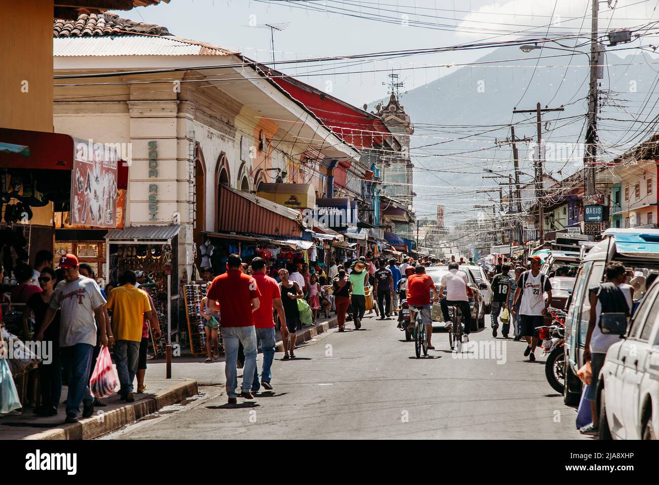 busy street scene - local people, central market - Granada, Nicaragua Stock Photo