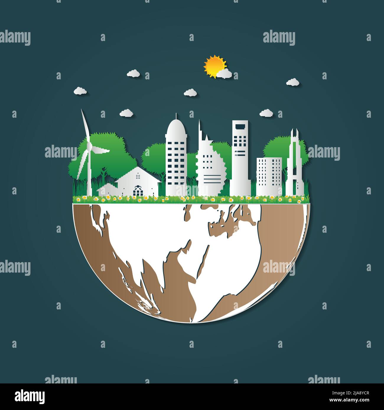 Building Ecology.Green cities help the world with ecofriendly concept