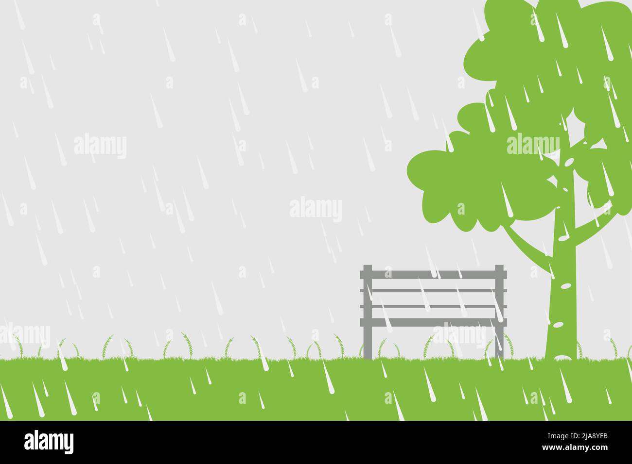 Chair and tree in the rain on green background,Vector illustration Stock Vector