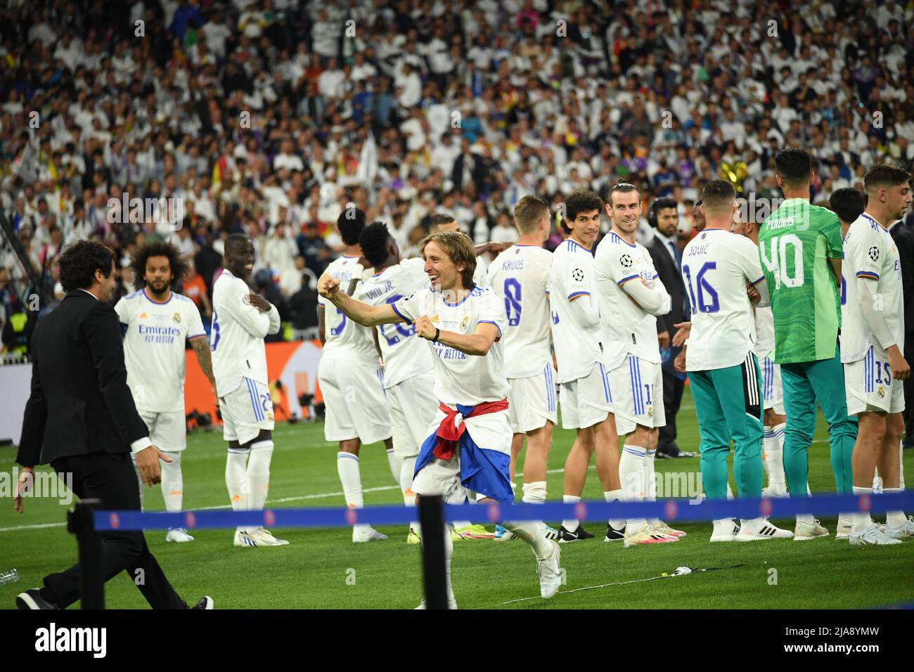 Paris, France. 28th May, 2022. Luka Modric (Real Madrid)Raul Gonzalez Blanco during the Uefa Champions League match between Liverpool 0-1 Real Madrid at Stade de France on May 28, 2022 in Paris, France. Credit: Maurizio Borsari/AFLO/Alamy Live News Credit: Aflo Co. Ltd./Alamy Live News Stock Photo