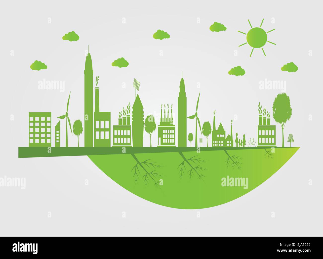 Ecology.Green cities help the world with eco-friendly concept ideas.vector illustration Stock Vector