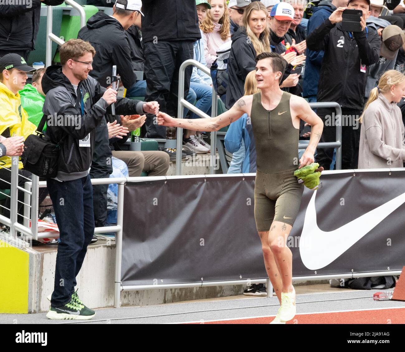 Eugene, Oregon, USA. 28th May, 2022. JAKOB INGEBRIGTSEN of Norway wins