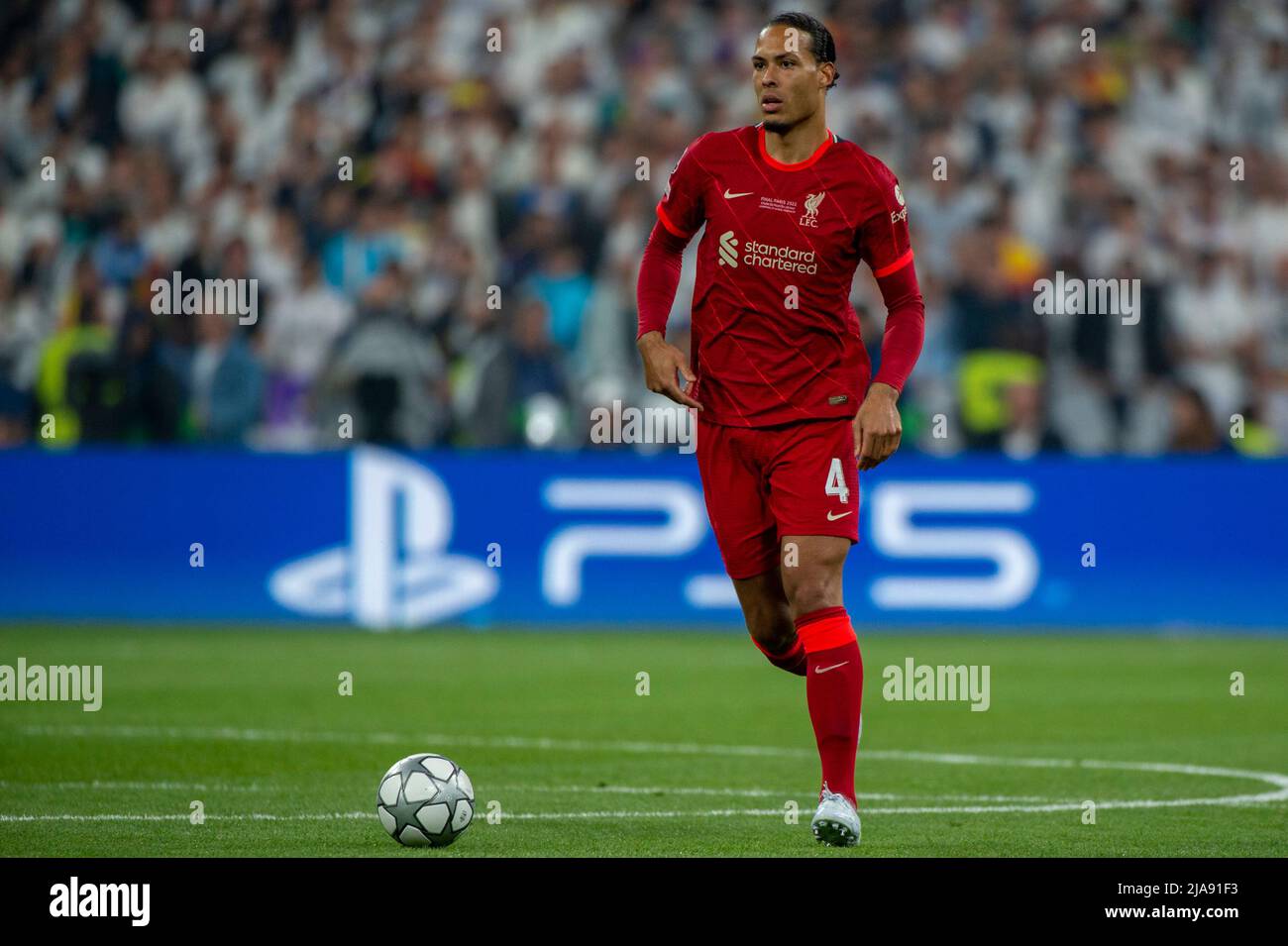 Virgil van Dijk of Liverpool runs with the ball during the UEFA ...