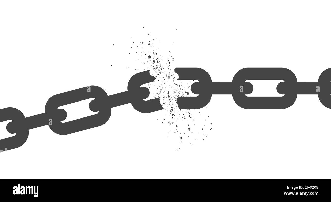 Broken steel chain links. Freedom concept. Disconnect. Flat