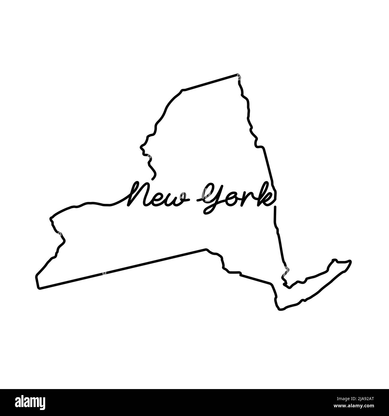 New York US state outline map with the handwritten state name