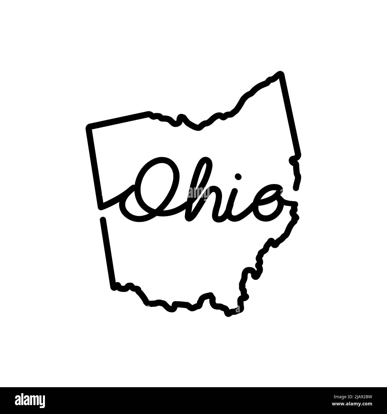 Ohio US state outline map with the handwritten state name. Continuous