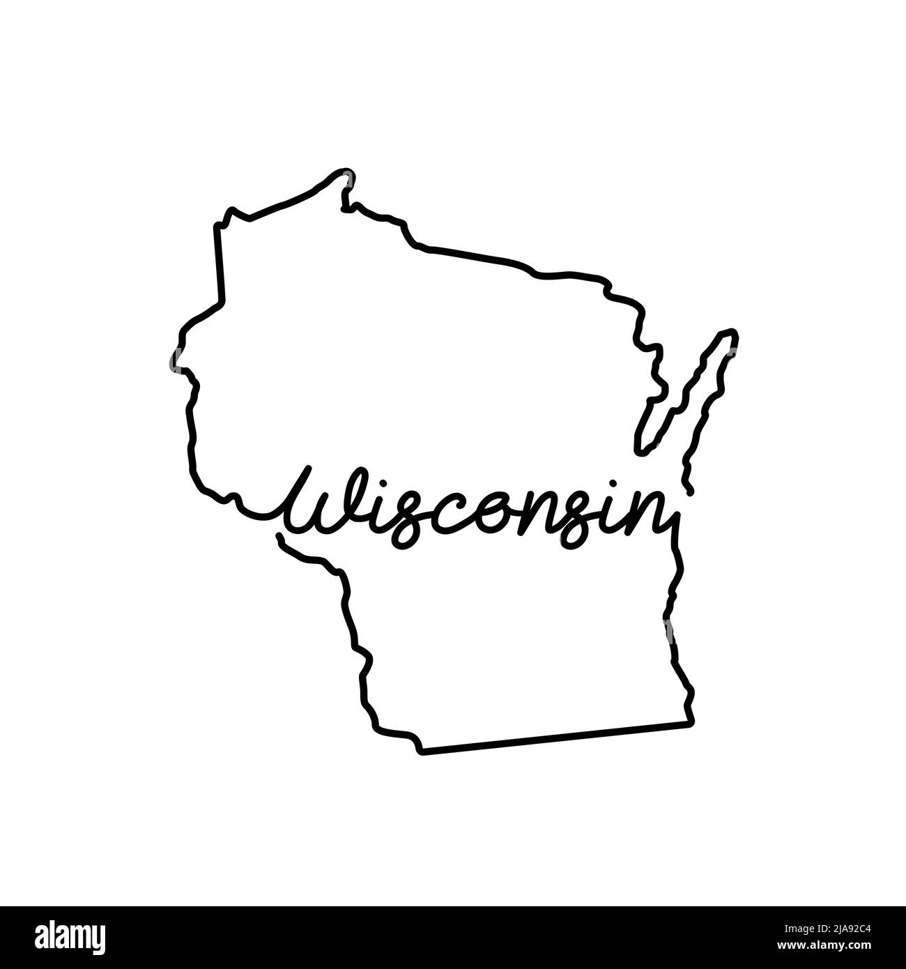Wisconsin US state outline map with the handwritten state name