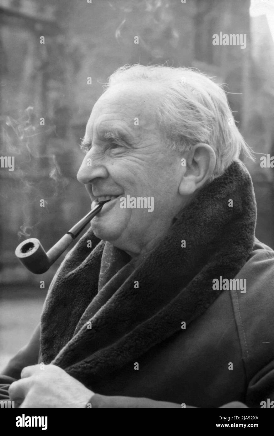 J.R.R. Tolkien (1892-1973), Oxford professor, philologist, and British author of classic works of fiction such as The Hobbit, Lord of the Rings, and The Silmarillion. (Photo: February 1968) Stock Photo