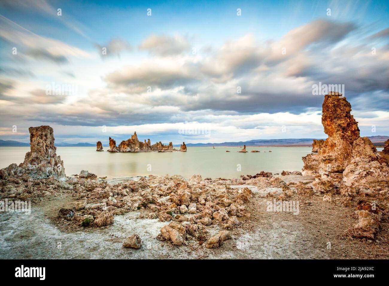 Tufa towers which were formed under water, now revealed at Mono Lake, California, USA. Stock Photo