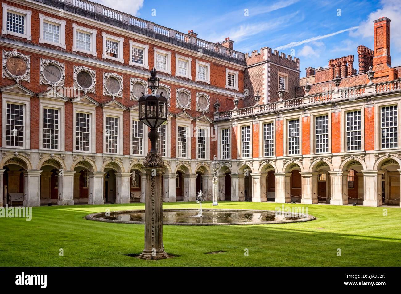 9 June 2019: Richmond upon Thames, London, UK - The Fountain Court in Hampton Court Palace, the former royal residence in West London. Stock Photo