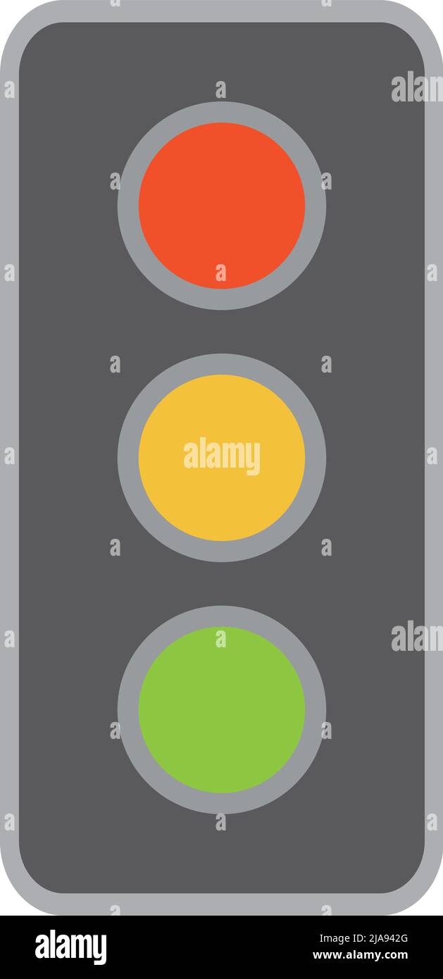 Simple black traffic light. vector. Red, yellow and green light lights