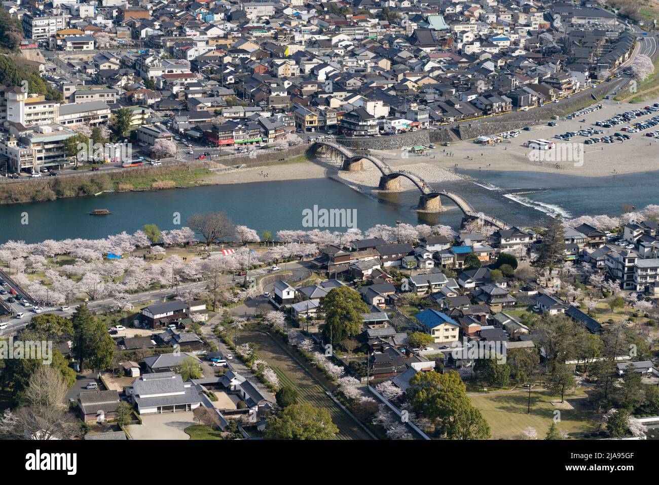 Nishki River and Kintaikyo Bridge, Iwakuni, Yamaguchi Prefecture, Western Honshu, Japan Stock Photo