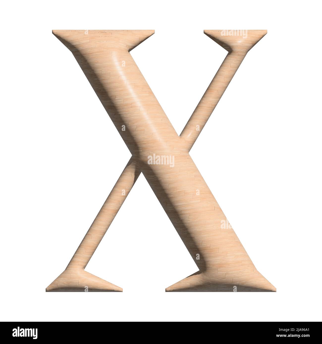 3D Wood capital X letter illustration on white background Stock Photo
