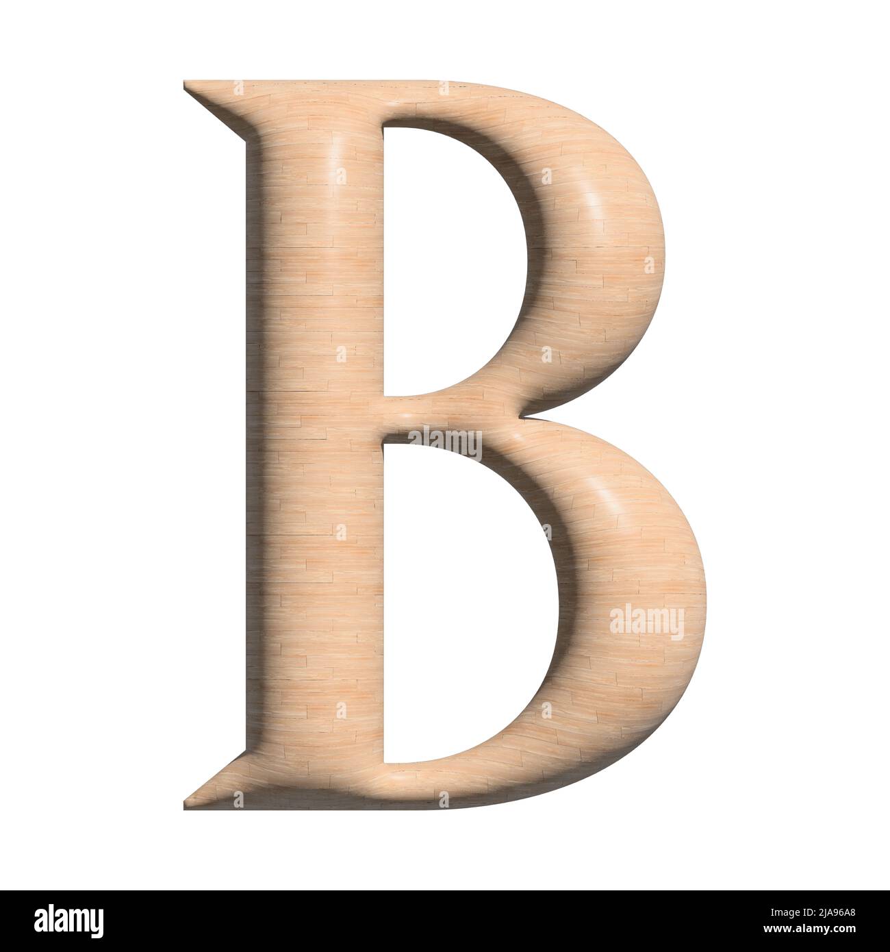 3D Wood capital B letter illustration on white background Stock Photo