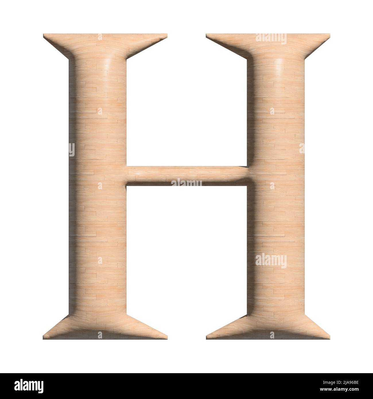 3D Wood capital H letter illustration on white background Stock Photo
