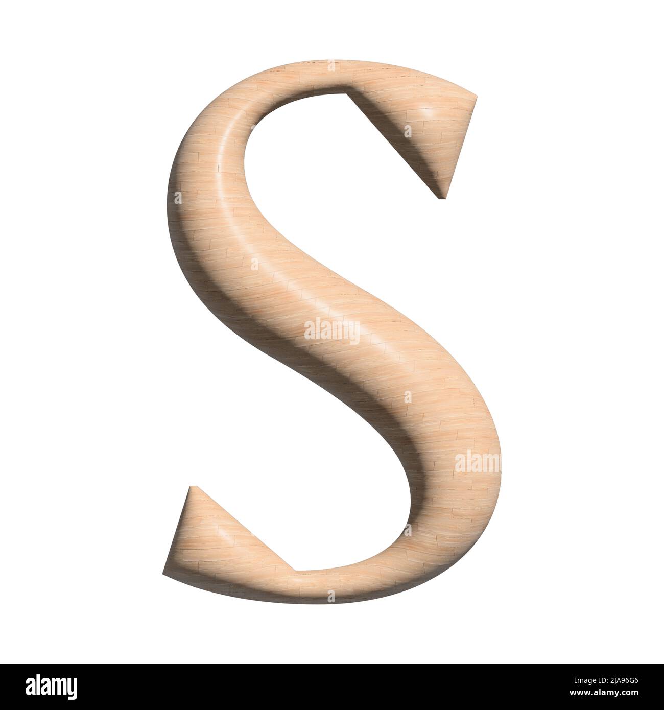 3D Wood capital S letter illustration on white background Stock Photo