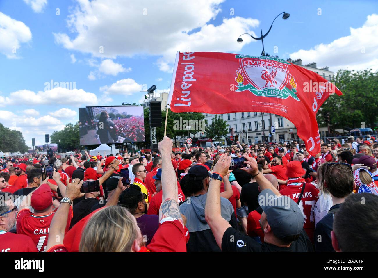 Liverpool fans in the fanzone in Paris, ahead of the UEFA Champions