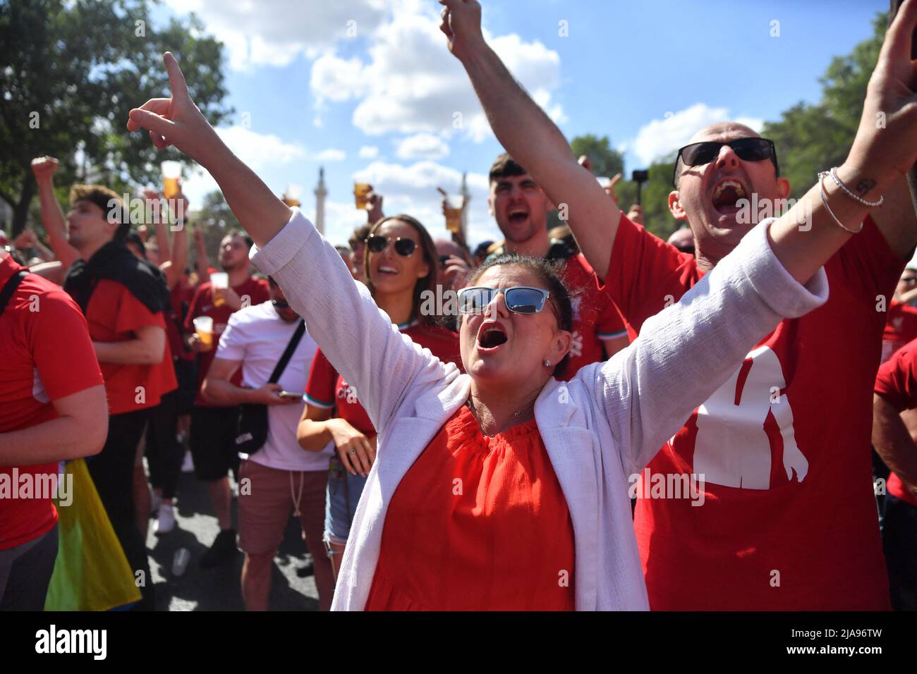 Liverpool fans in the fanzone in Paris, ahead of the UEFA Champions