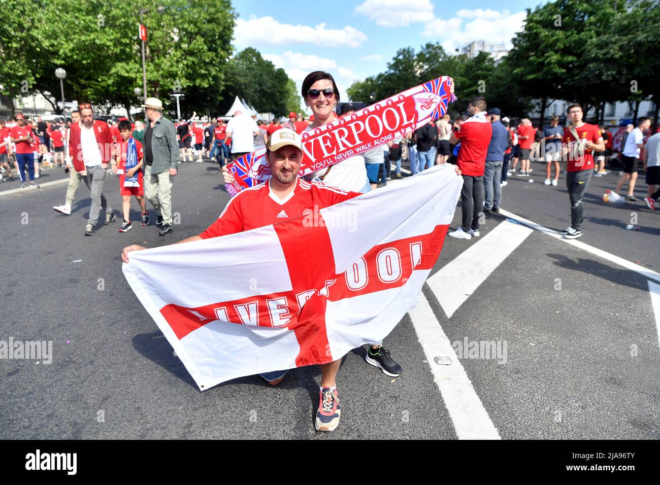 Liverpool fans in the fanzone in Paris, ahead of the UEFA Champions
