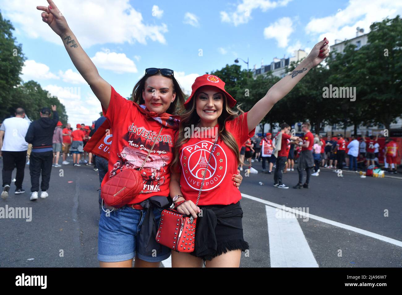 Liverpool fans in the fanzone in Paris, ahead of the UEFA Champions