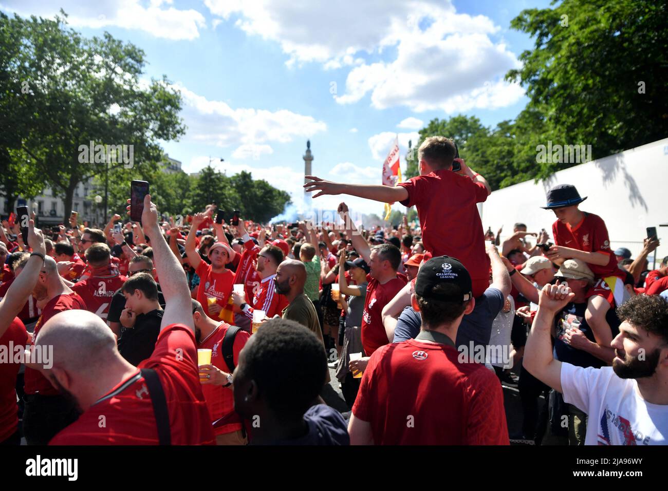 Liverpool fans in the fanzone in Paris, ahead of the UEFA Champions