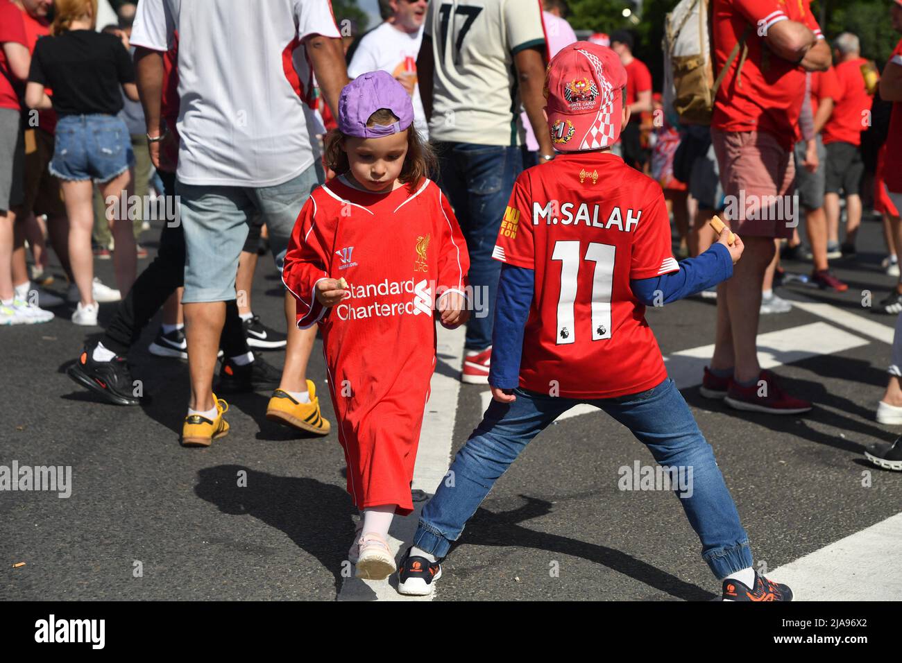 Liverpool fans in the fanzone in Paris, ahead of the UEFA Champions