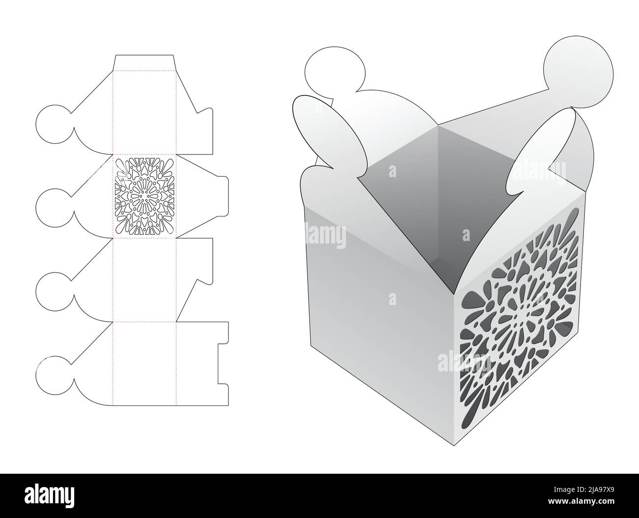 packaging box die cut template and 3D mockup Stock Vector