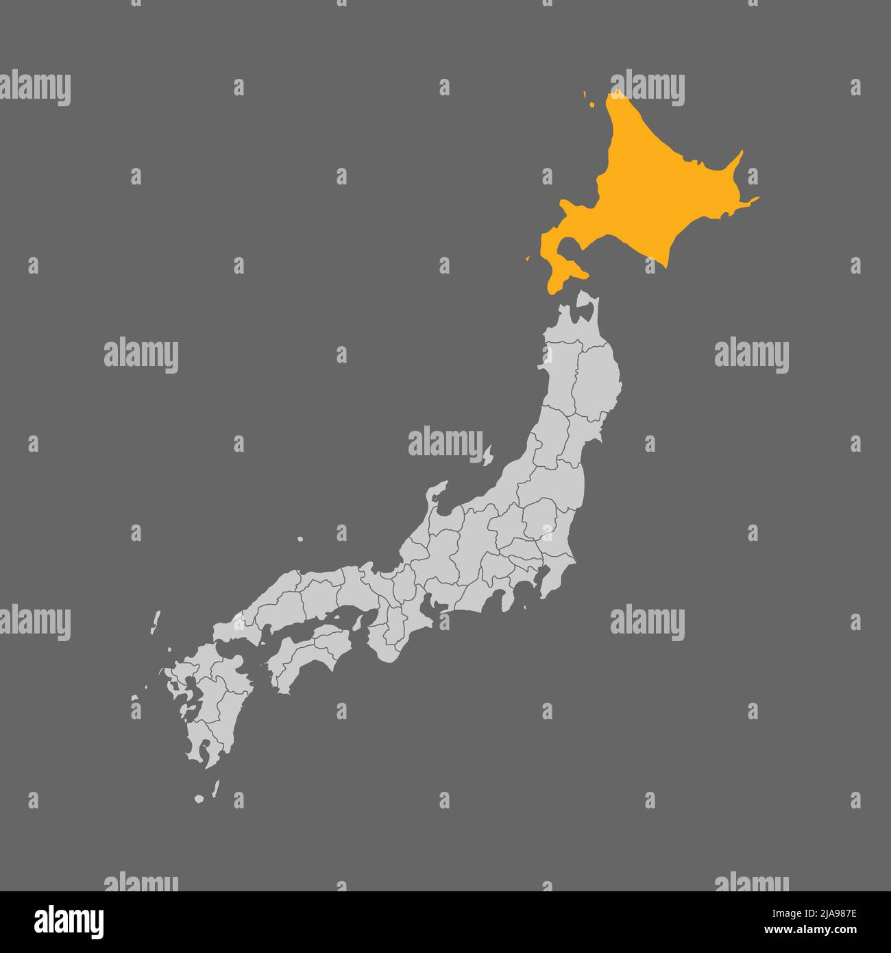 Hokkaido prefecture highlight on the map of Japan Stock Vector Image