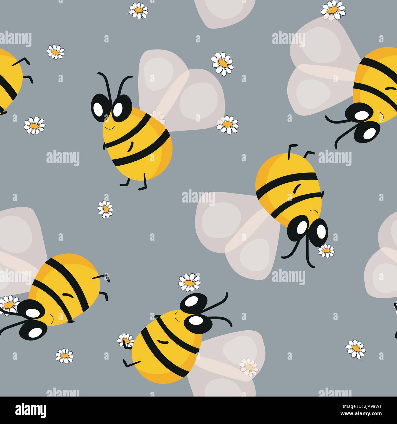Seamless pattern with bees on floral background. Small wasp. Vector ...