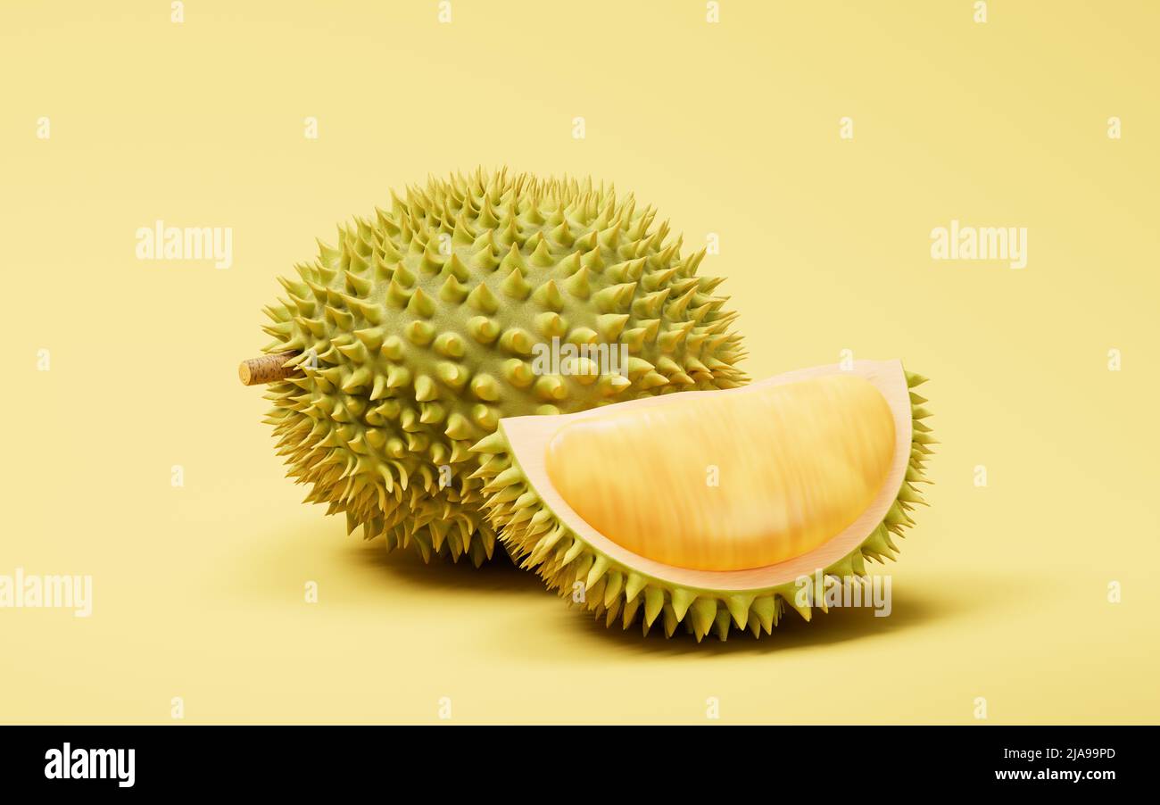 The fruit durian, delicious fruit, 3d rendering. Computer digital drawing. Stock Photo