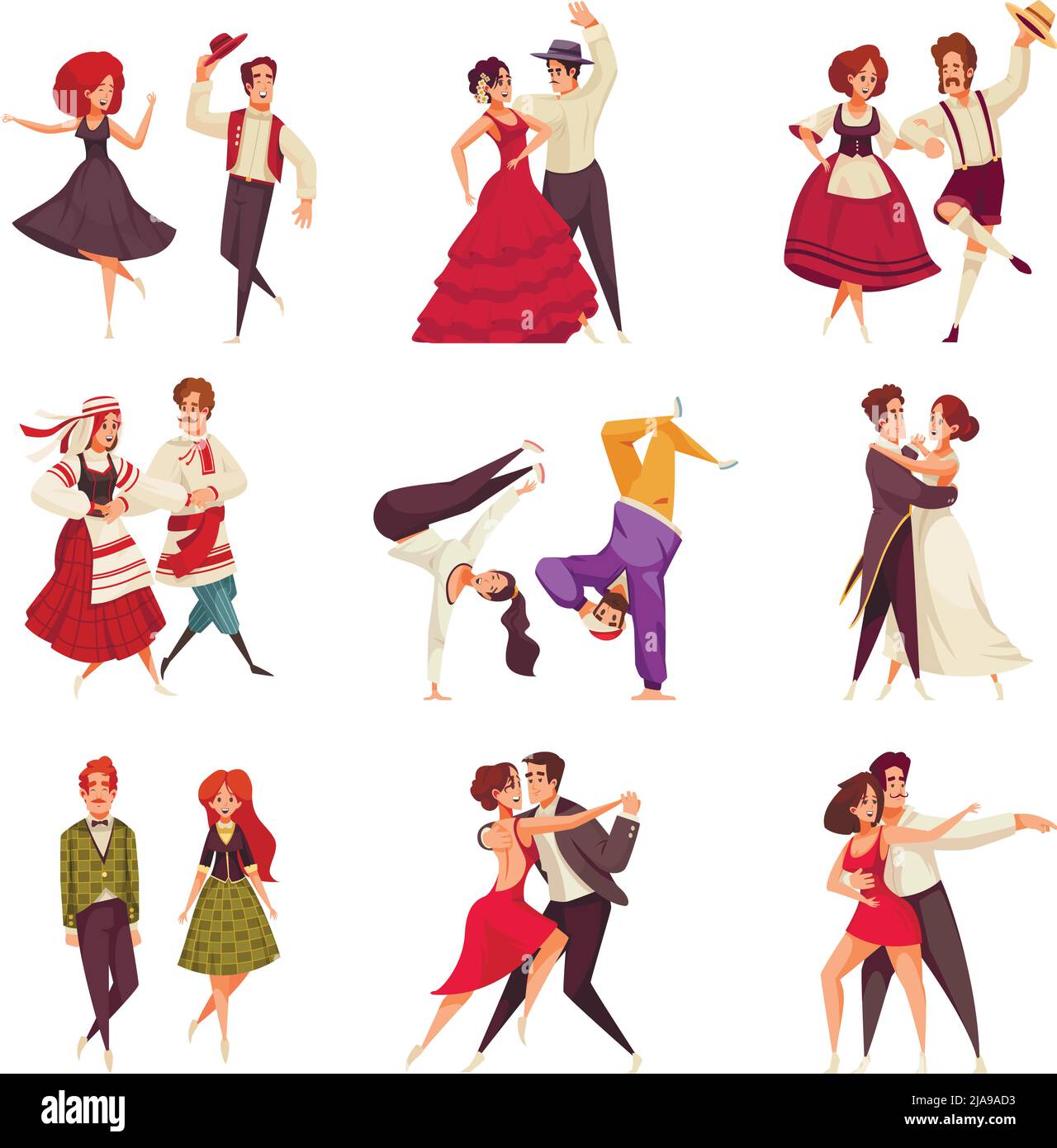 International dance day set of dancing couples performing different