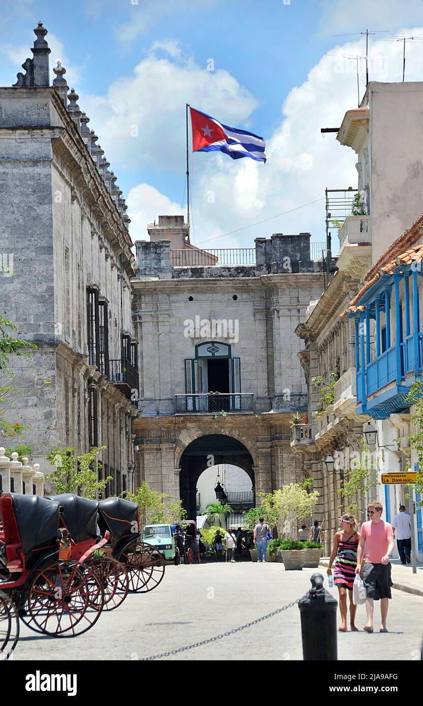Cathedral Plaza Historic Old Town Of Havana Cuba Caribbean Stock