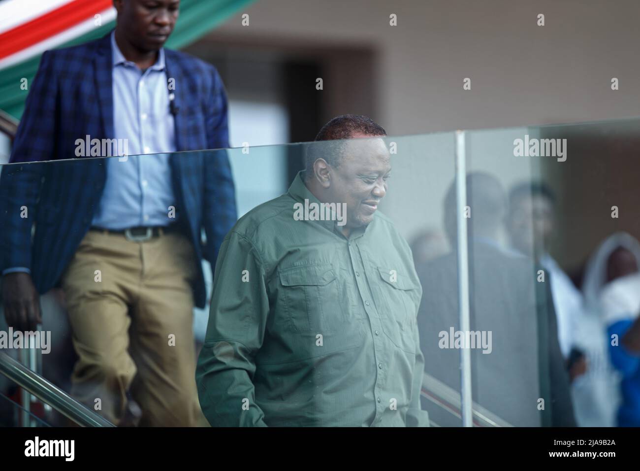 Nairobi, Kenya. 28th May, 2022. The President of Kenya Uhuru Kenyatta seen at the Kenya Defence Forces Air Show at the Uhuru Gardens National Monument and Museum. The free Air Show was a forerunner of commissioning the Uhuru Gardens National Monument and Museum. It was led by Kenya Air Force and included the Kenya wildlife services and civilian aerobatic and sky diving teams. The aim was to entertain and educate the public. Credit: SOPA Images Limited/Alamy Live News Stock Photo