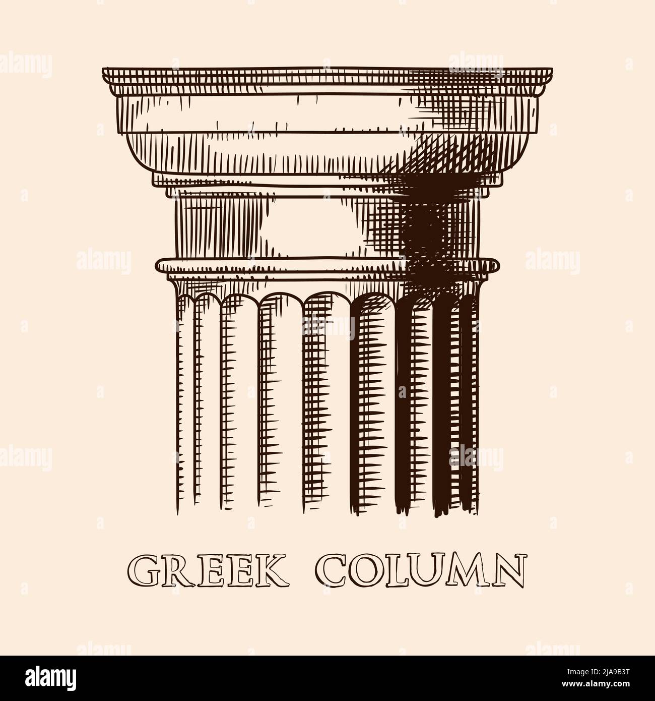 The capital of an ancient Greek column. Hand drawing sketch isolated on beige background. Stock Vector