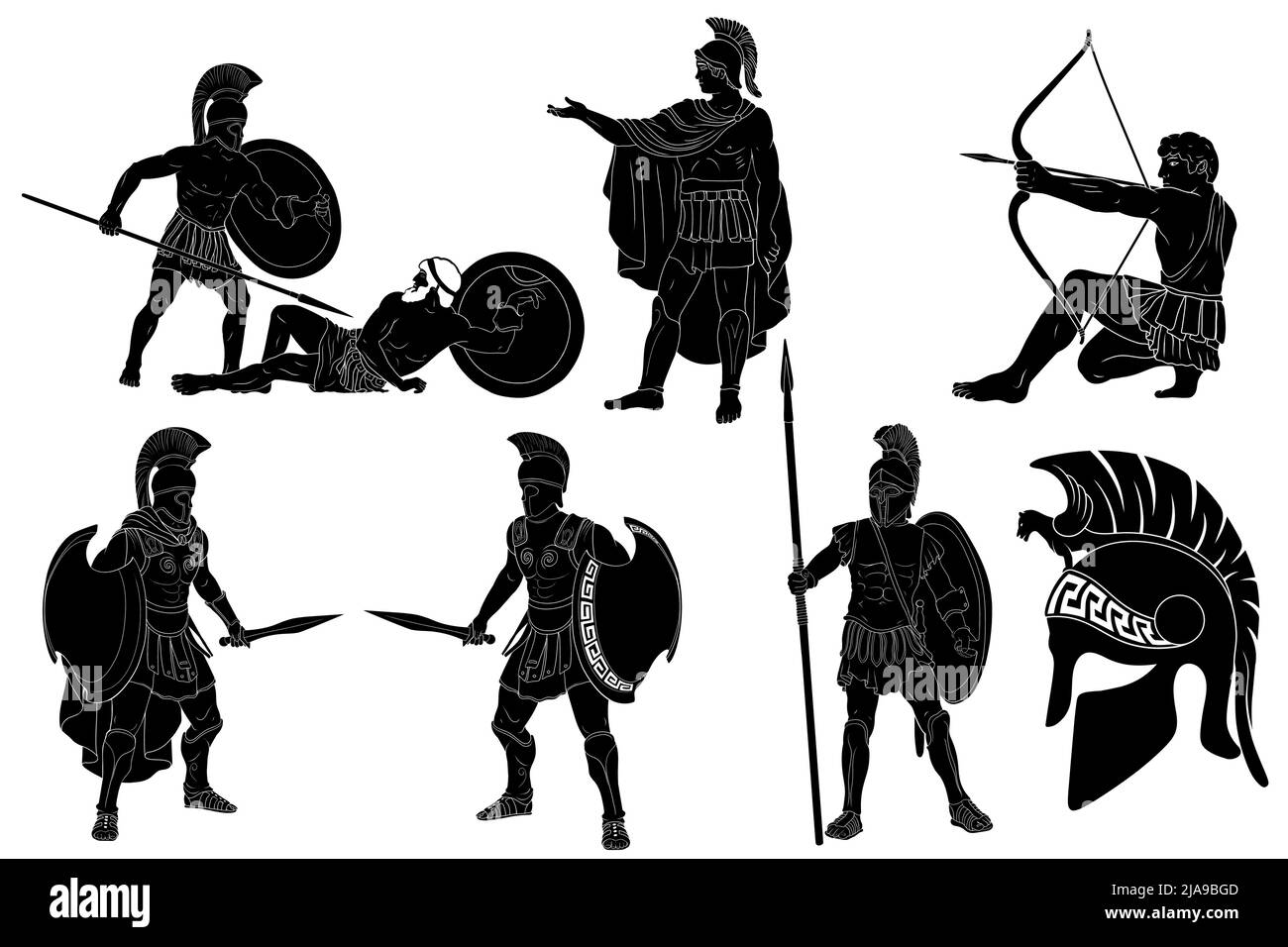 Set of drawings of ancient Greek and Roman soldiers. Stock Vector