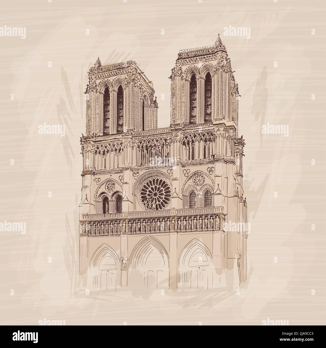 Notre Dame de Paris Gothic Catholic Cathedral in Paris France. Pencil  sketch on a beige background Stock Vector Image & Art - Alamy