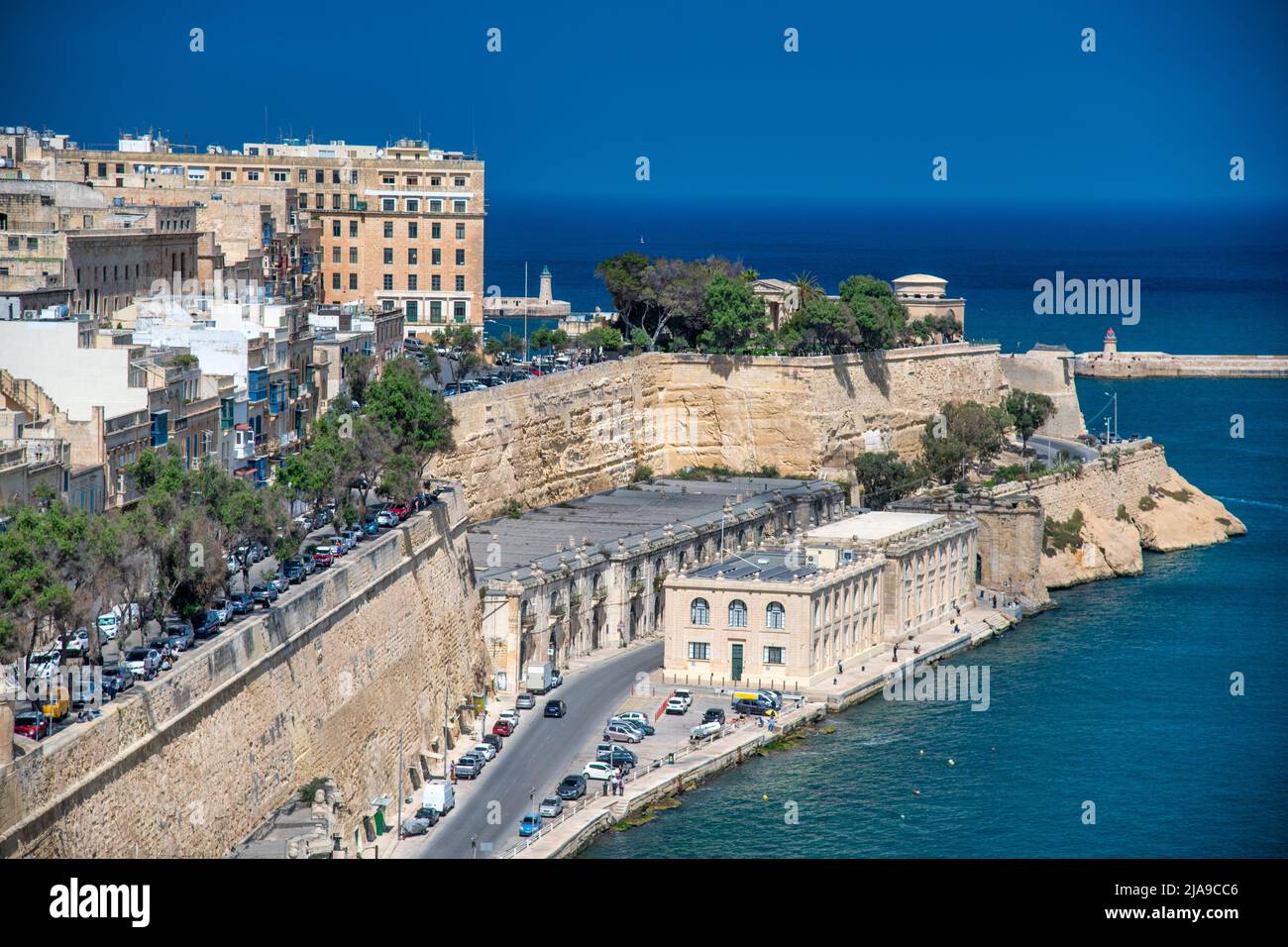 Valletta coastline view from Upper Barrakka Gardens, Malta. Stock Photo